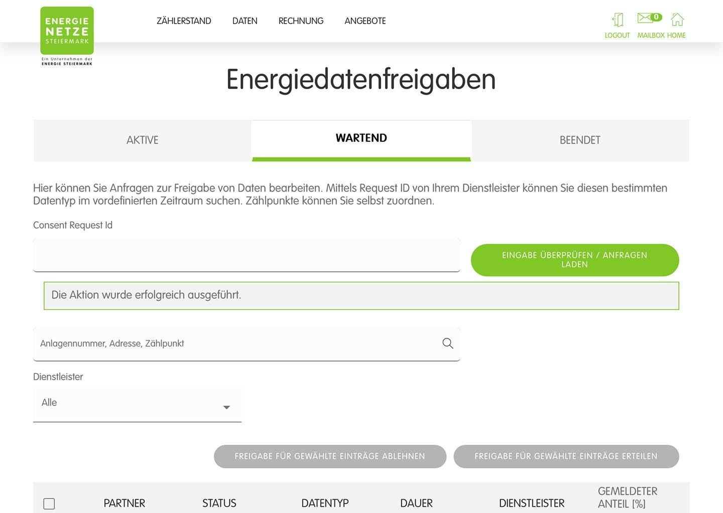 Meldung Die Aktion wurde erfolgreich ausgeführt