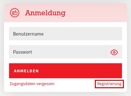 Anmeldeseite des TINETZ-Kundenportals mit Feldern für Benutzername und Passwort; der Link „Registrierung“ ist rot umrahmt.
