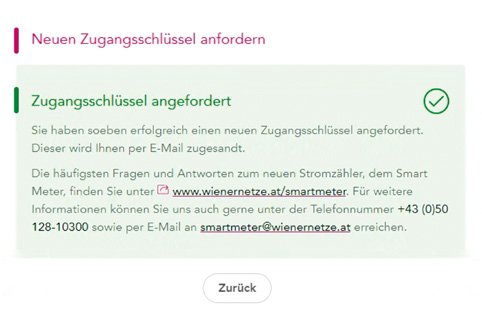 Bestätigung: Zugangsschlüssel wurde angefordert