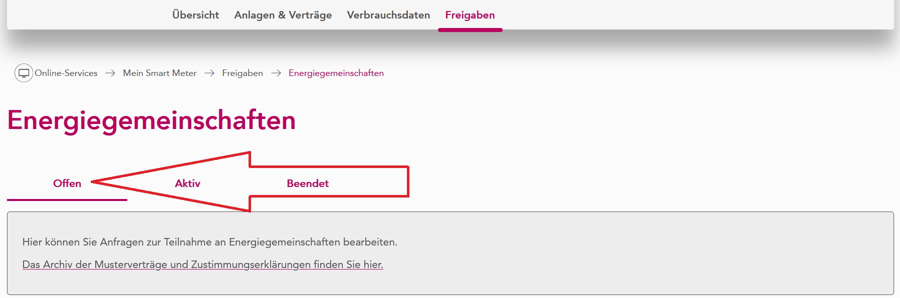 Energiegemeinschaften mit den Reitern Offen, Aktiv und Beendet